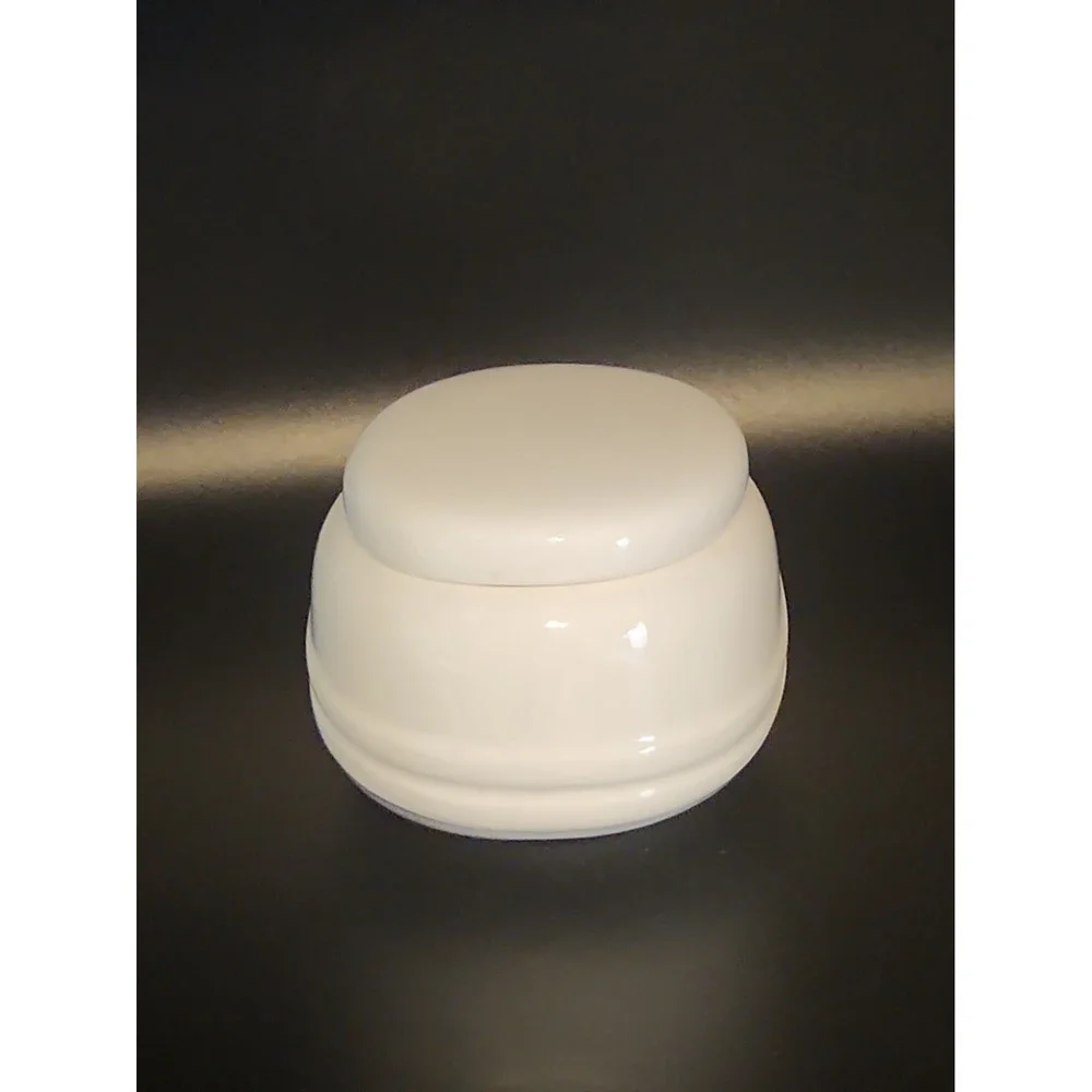 Vtg 80s Empty Coty Sophia White Milk Glass Powder Jar With Original Oval Puff